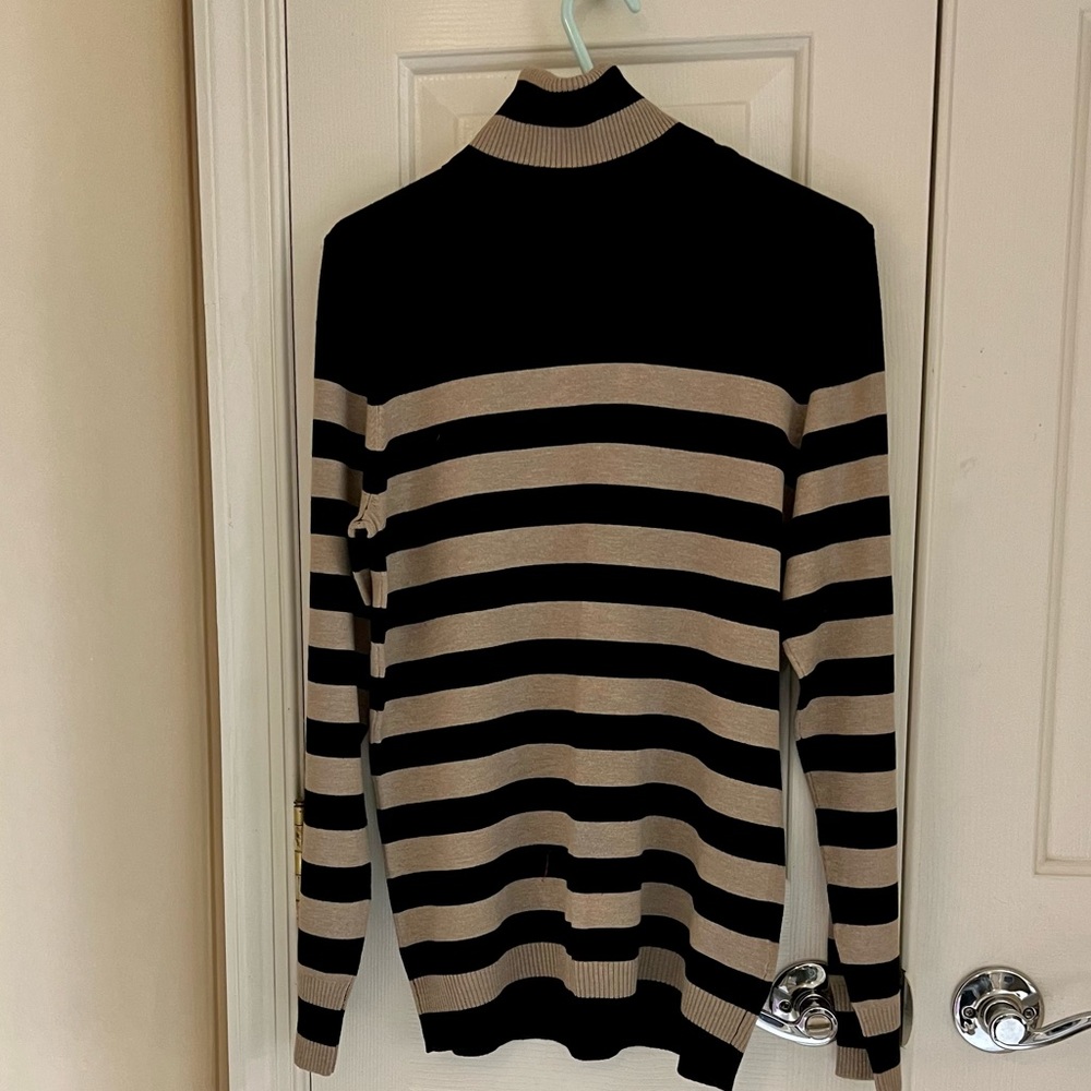 Joseph A. Color Block striped black & tan turtleneck.